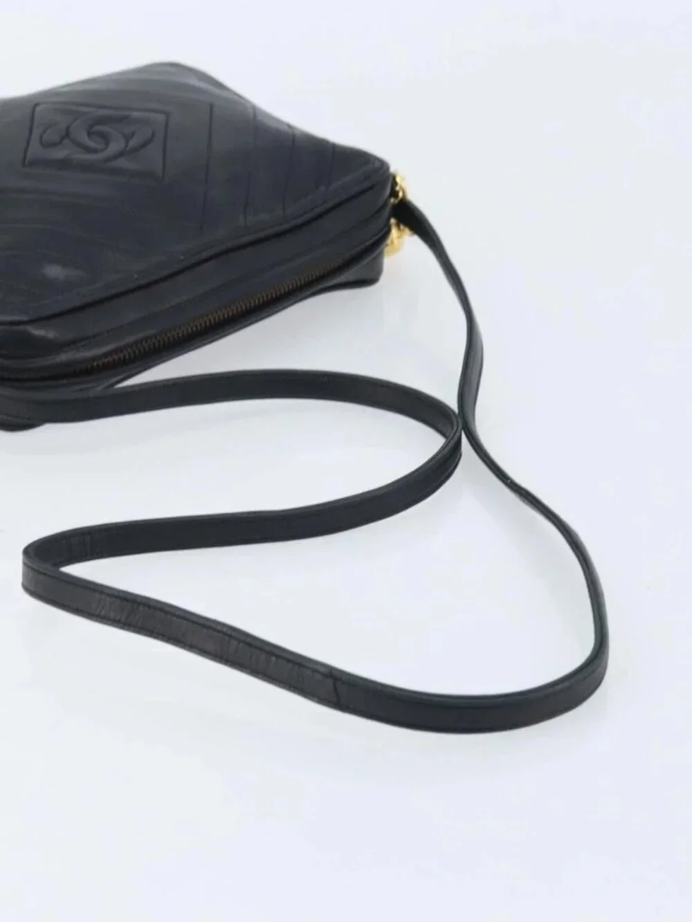 CHANEL Matelasse Shoulder Bag Lamb Skin Black Gold CC Auth gh1958